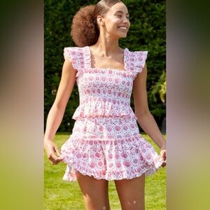 Hill House Paz Linen Mini Skirt Set in the Mermaid Shells & Cherry print Size M